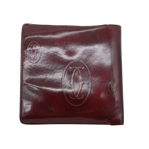 Cartier Red Double C Logo Bifold Shiny Leather Must de Wallet